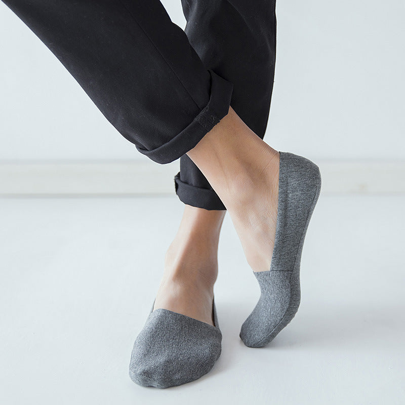 Summer New Solid Color Cotton Socks Men's Silicone Non-Slip Seamless Invisible Socks Low-Cut Boat Socks
