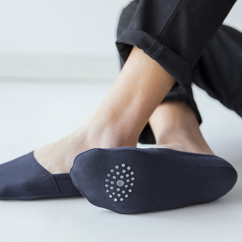 Summer New Solid Color Cotton Socks Men's Silicone Non-Slip Seamless Invisible Socks Low-Cut Boat Socks