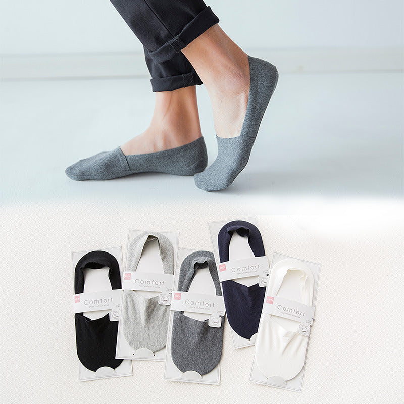 Summer New Solid Color Cotton Socks Men's Silicone Non-Slip Seamless Invisible Socks Low-Cut Boat Socks