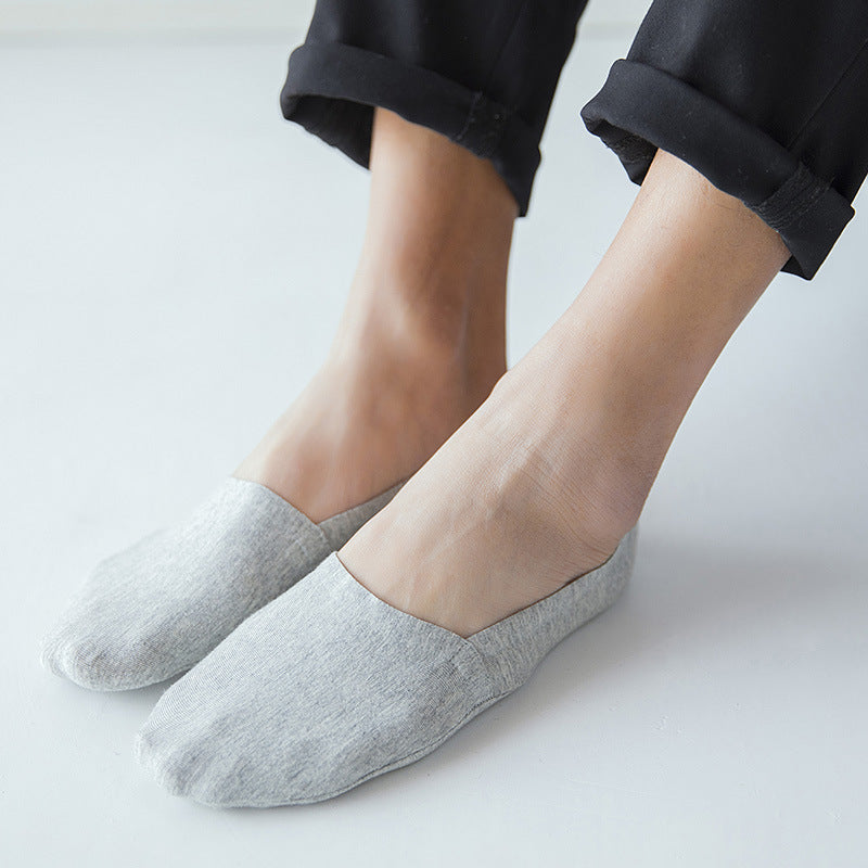 Summer New Solid Color Cotton Socks Men's Silicone Non-Slip Seamless Invisible Socks Low-Cut Boat Socks